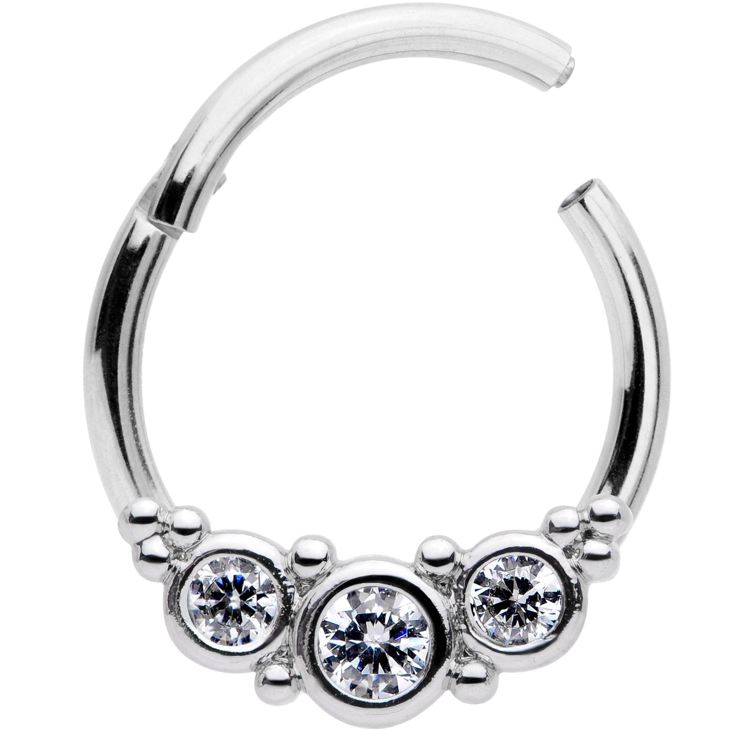 16G 3/8 Clear CZ Circle Trio Hinged Segment Ring