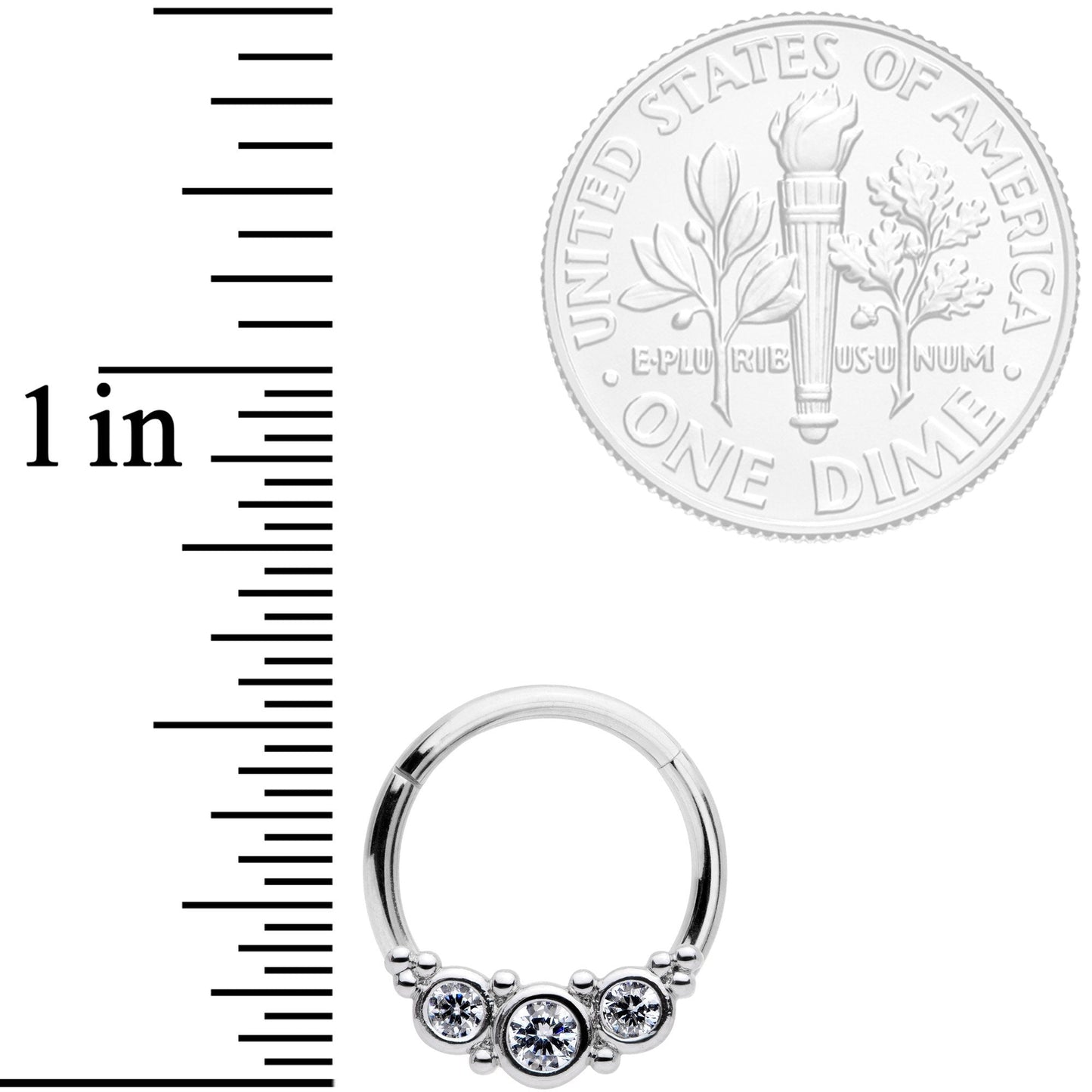 16G 3/8 Clear CZ Circle Trio Hinged Segment Ring