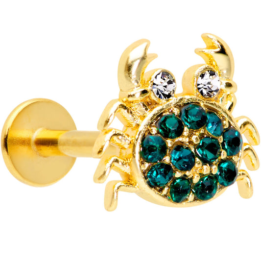 16G 5/16 Clear Green Gem Gold Tone Nautical Crab Labret Tragus