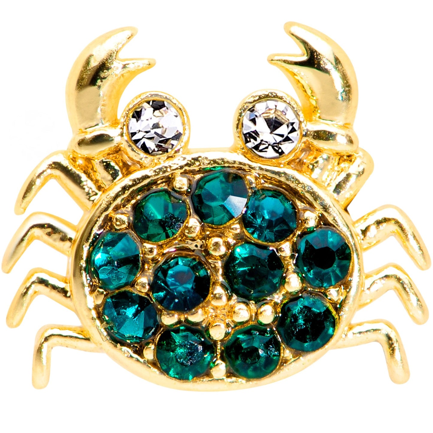 16G 5/16 Clear Green Gem Gold Tone Nautical Crab Labret Tragus