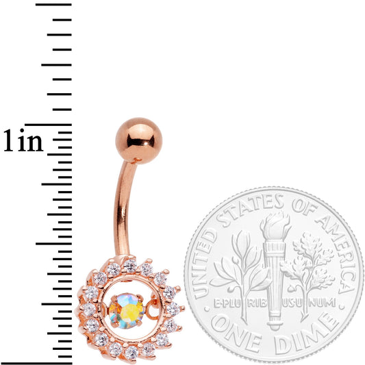 Clear Aurora Gem Rose Gold Tone Elegant Dance Crown Belly Ring