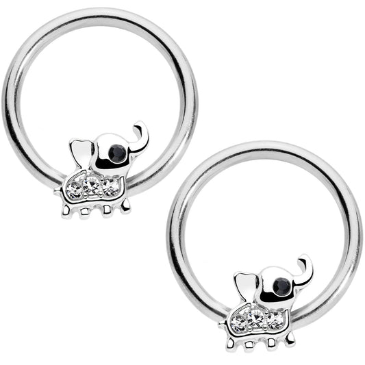 14G 1/2 Clear Gem Elephant BCR Captive Nipple Ring Set