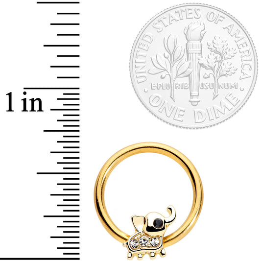 14G 1/2 Clear Gem Gold Tone Elephant BCR Captive Nipple Ring Set