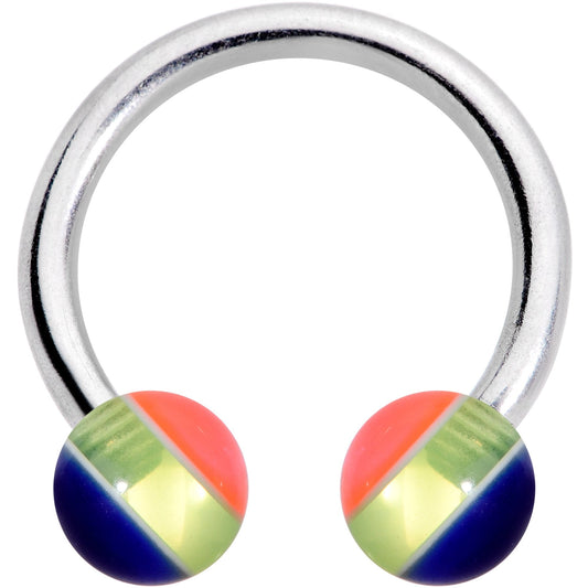 14G 7/16 Deco Stripe Acrylic Ball Horseshoe Circular Barbell