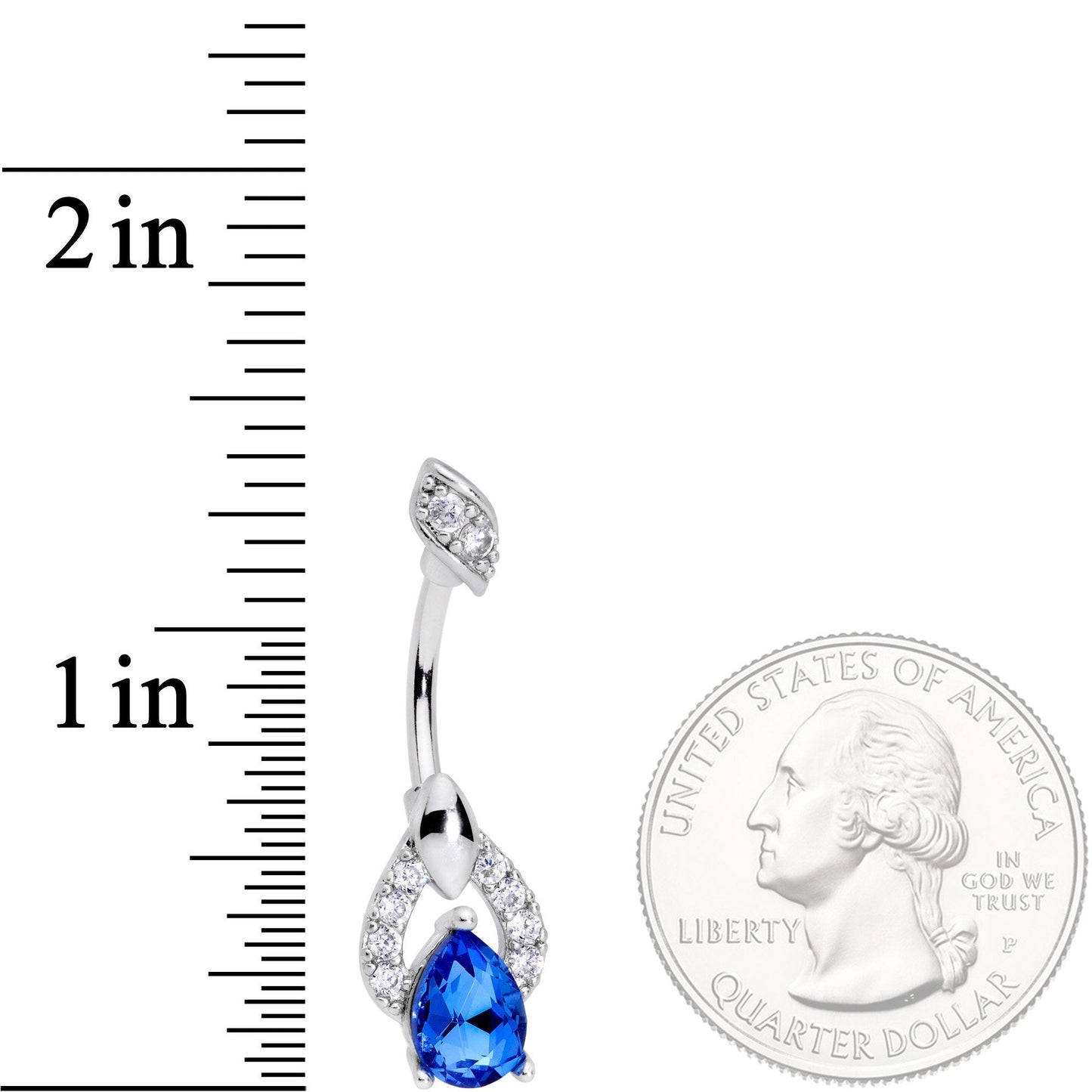 Blue CZ Gem Art Deco Drop Glamour Double Mount Belly Ring