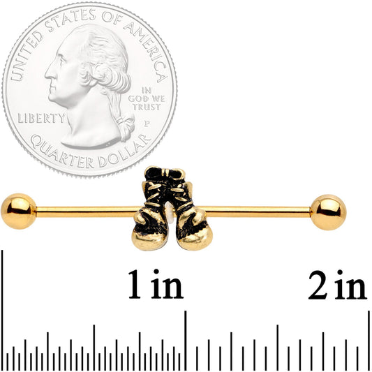 14G Gold Tone Boxing Gloves Industrial Barbell 38mm