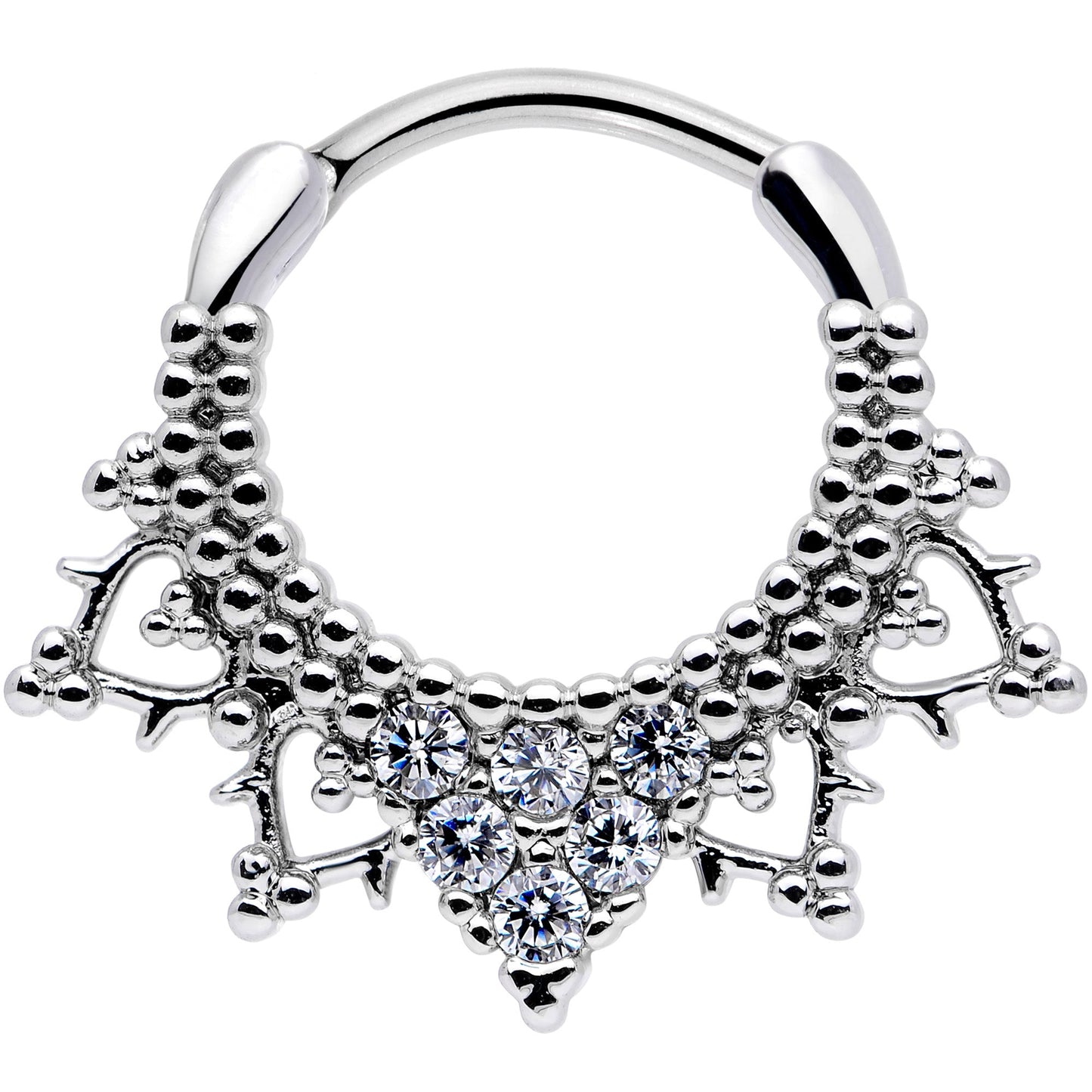 16G 3/8 Clear CZ Gem Triangle Ornate Septum Clicker