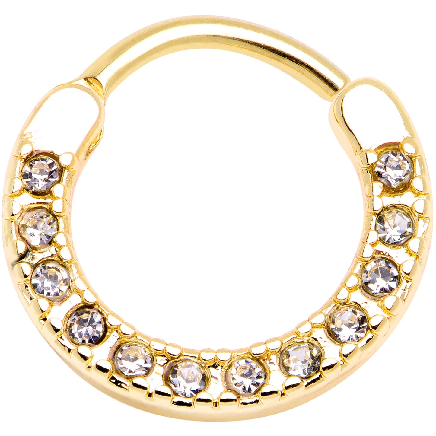 16G 3/8 Clear Gem Gold Tone Paved Septum Clicker