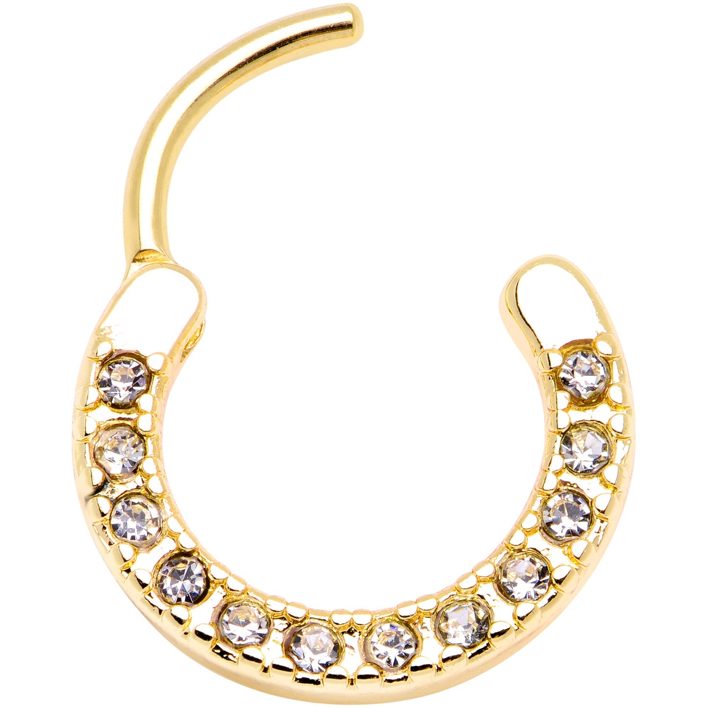16G 3/8 Clear Gem Gold Tone Paved Septum Clicker