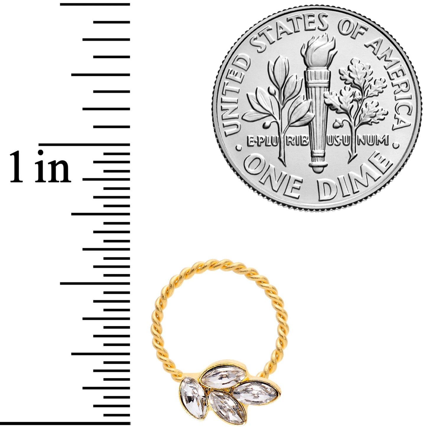 16G 3/8 Clear Gem Gold Tone Leaves Twisted BCR Captive Ring