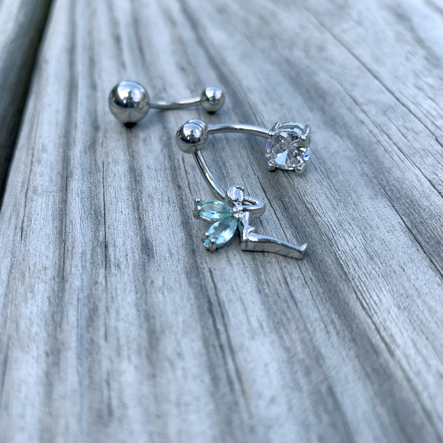 Clear Blue Gem Water Fairy Belly Ring Set of 3