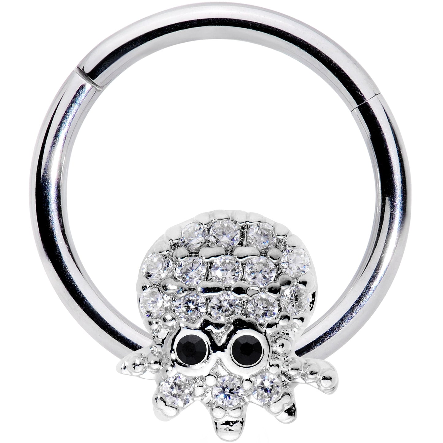 16G 5/16 Clear Black CZ Gem Nautical Octopus Hinged Segment Ring