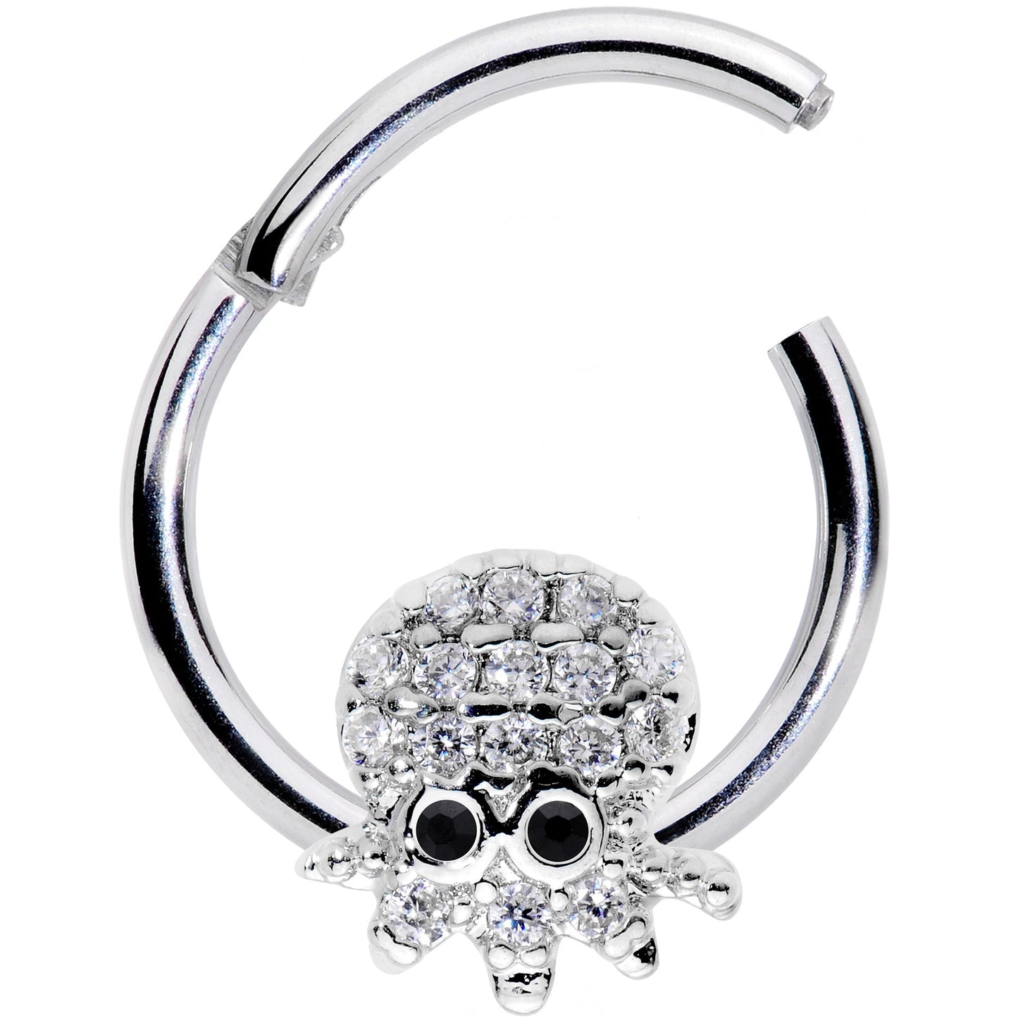 16G 5/16 Clear Black CZ Gem Nautical Octopus Hinged Segment Ring