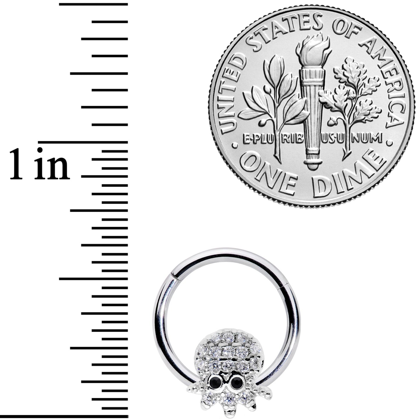 16G 5/16 Clear Black CZ Gem Nautical Octopus Hinged Segment Ring