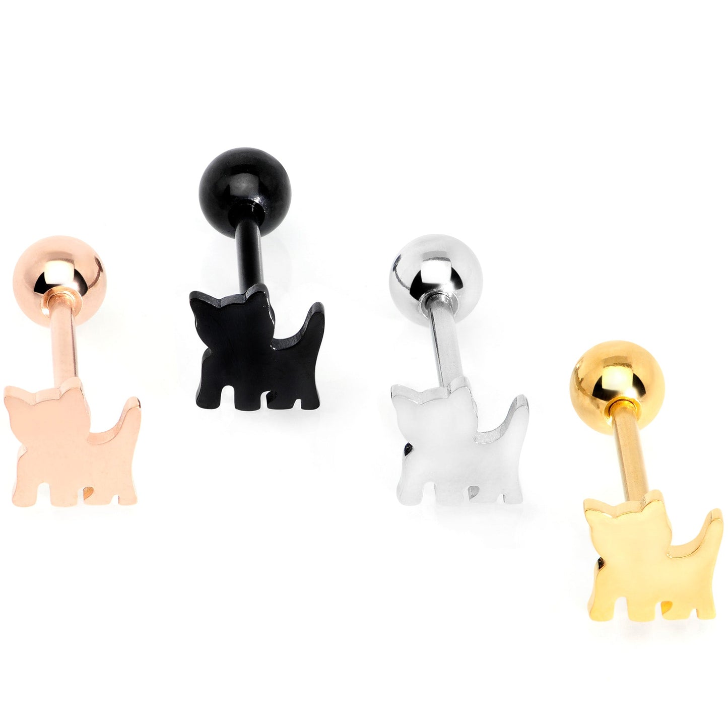 Multicolor Flat Top Kitty Cat Barbell Tongue Ring Set of 4