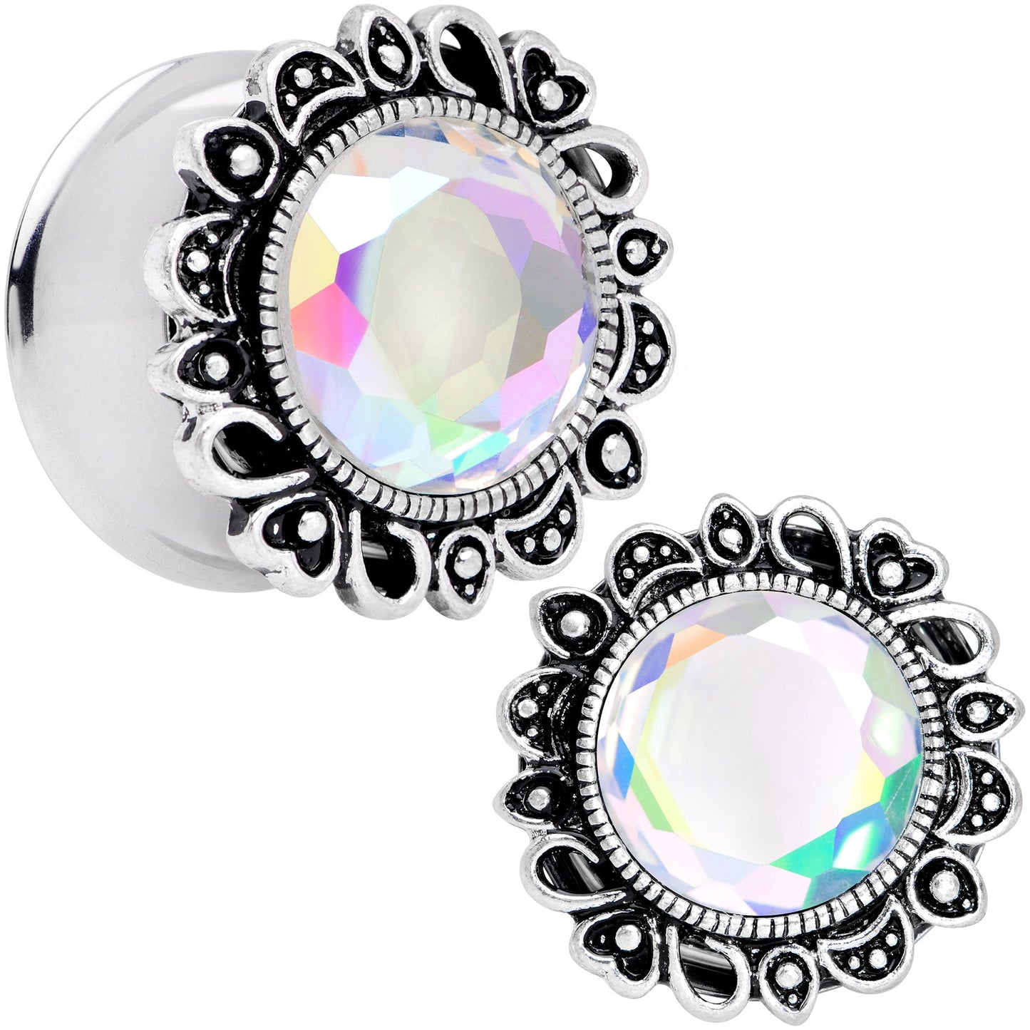 Aurora Gem Filigree Flower Double Flare Plug Set 2G to 1 Inch