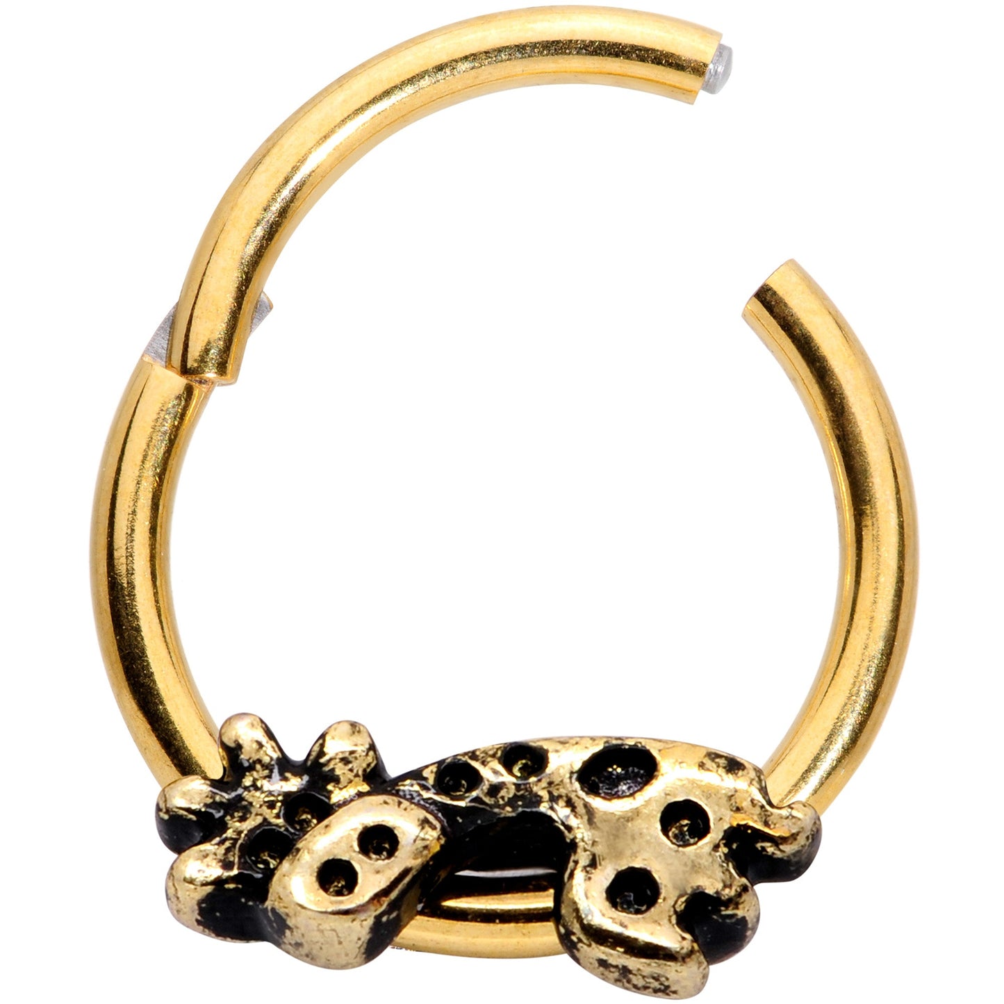 16G 3/8  Gold Tone Happy Giraffe Hinged Segment Ring