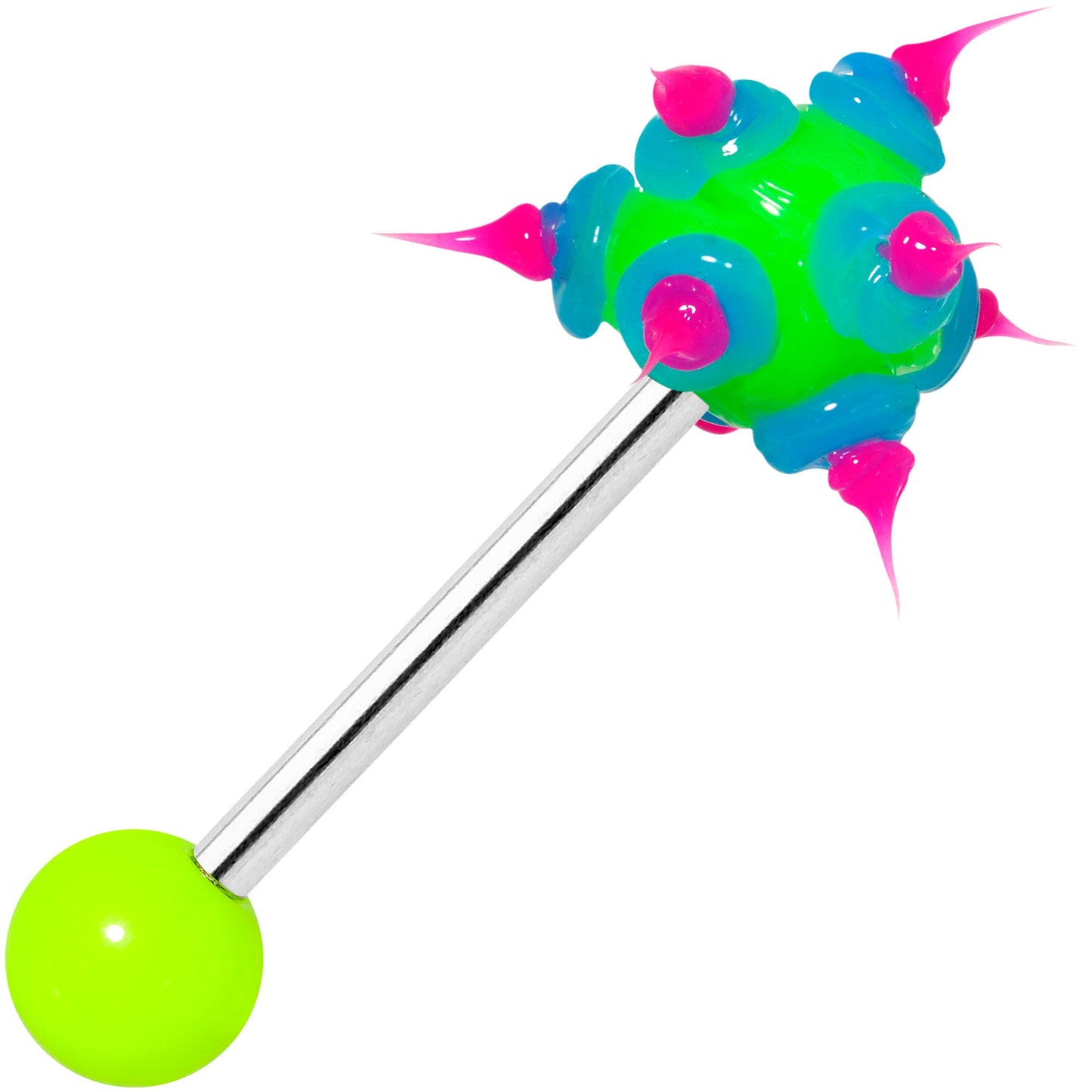 Green Pink Neon Silicone Spike Barbell Tongue Ring