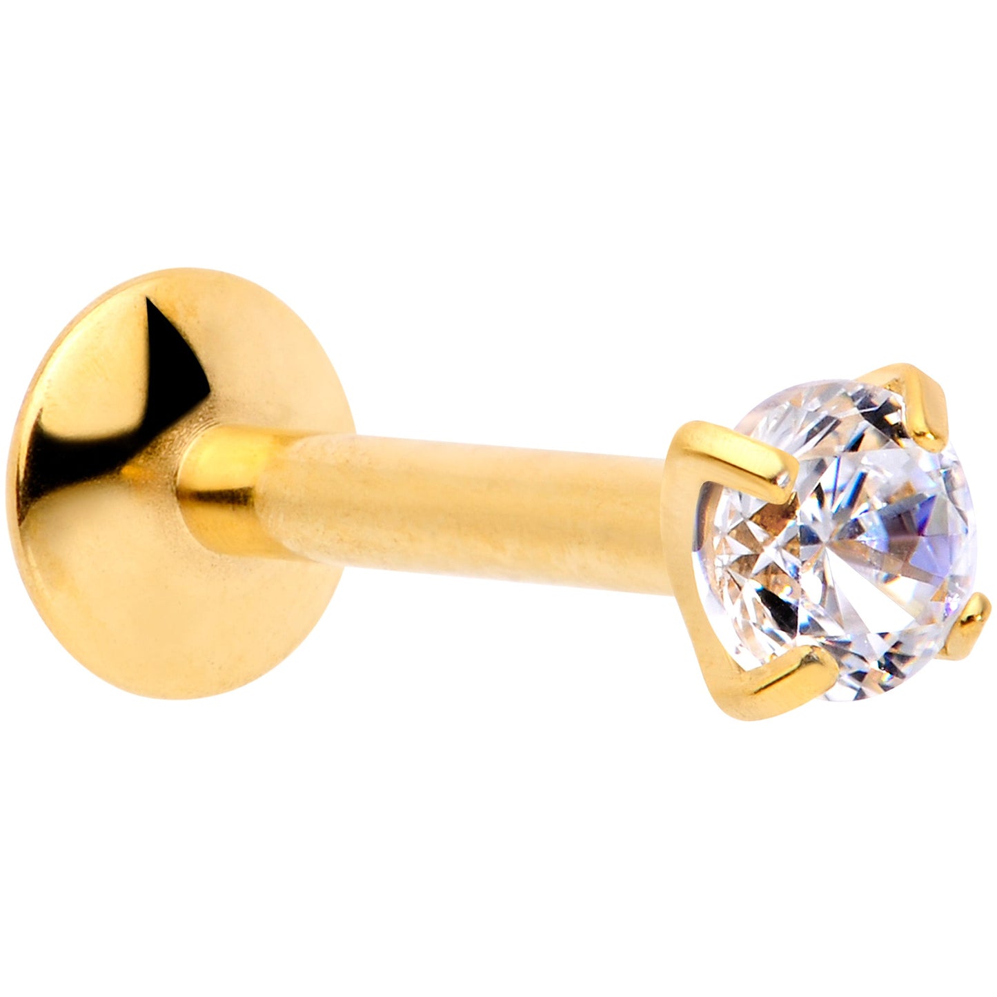 16G 5/16 3mm CZ Gold Tone G23 Titanium Internal Thread Labret