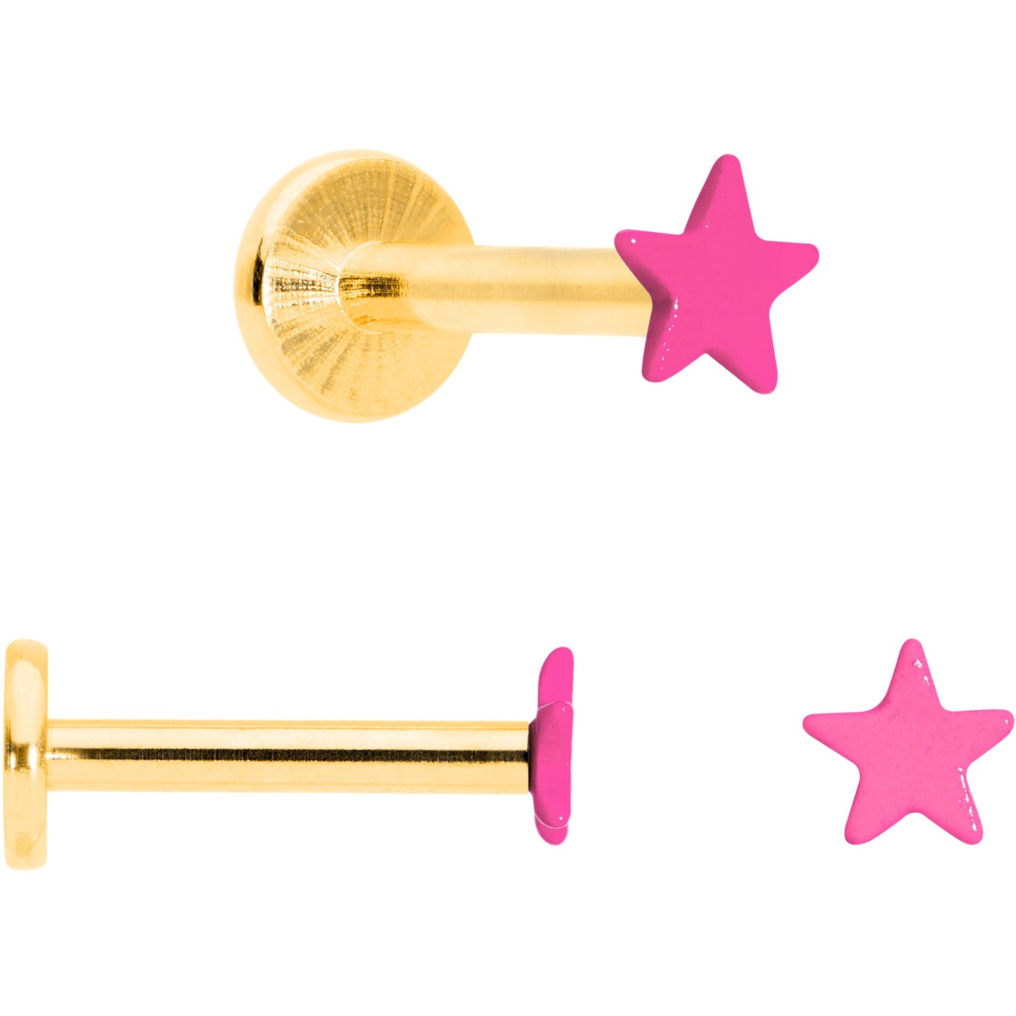 16G 5/16 Gold Tone Pink Glow Star Heart Labret Set of 3