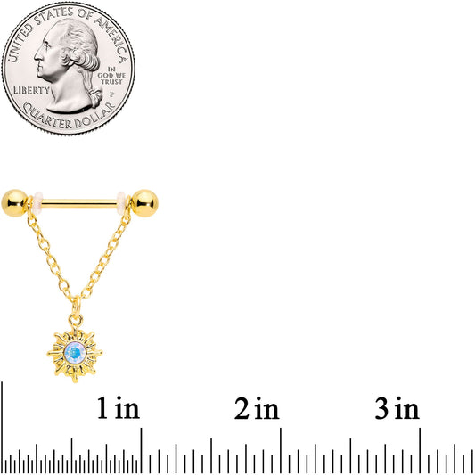 14G 5/8 Aurora Gem Gold Tone Sun Moon Dangle Nipple Ring Set