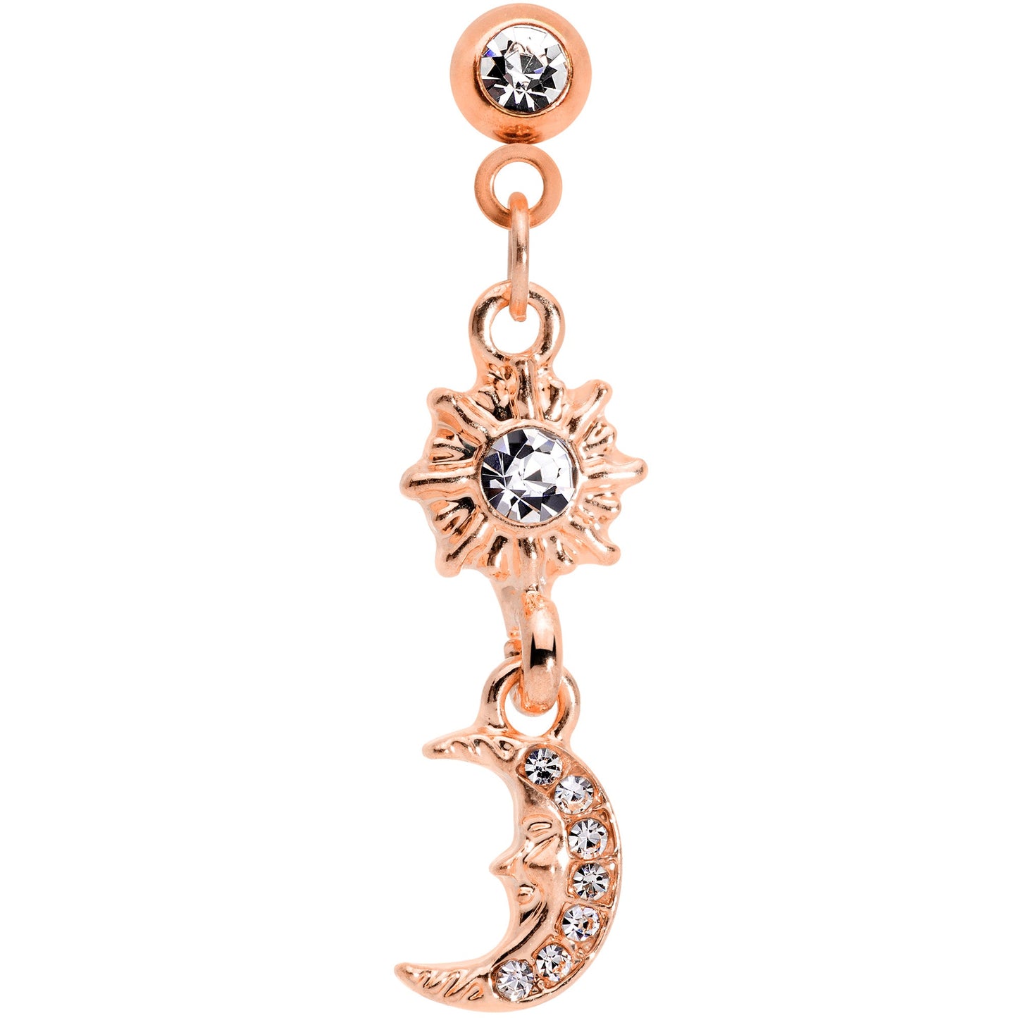 16G 1/4 Clear Gem Rose Gold Tone Moon Dangle Cartilage Tragus