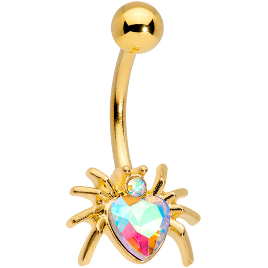 Aurora Gem Gold Tone Sexy Heart Spider Belly Ring