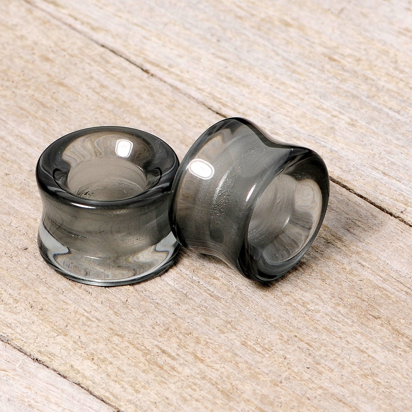 Translucent Black Glass Tunnel Plug Set 2G to 1 Inch