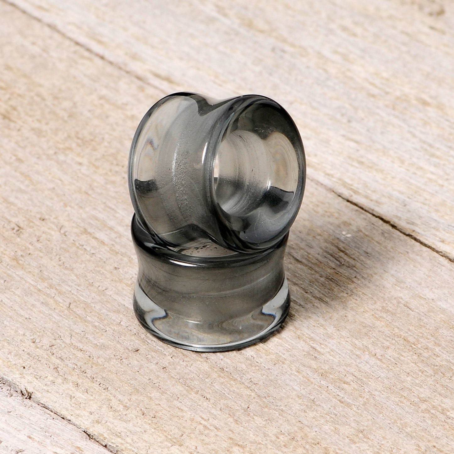 Translucent Black Glass Tunnel Plug Set 2G to 1 Inch