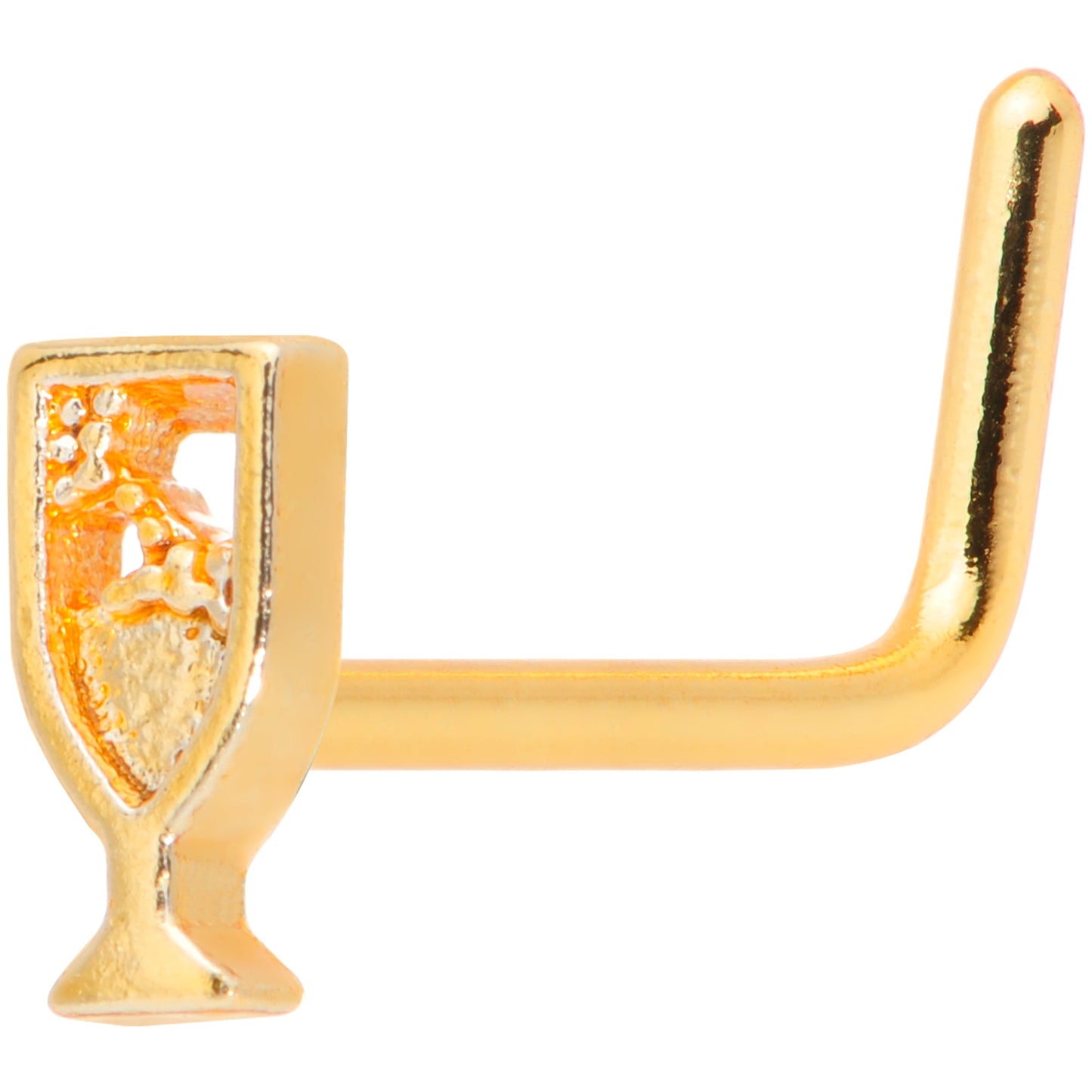 20G 5/16 Gold Tone Glass of Champagne L Shaped Nose Ring