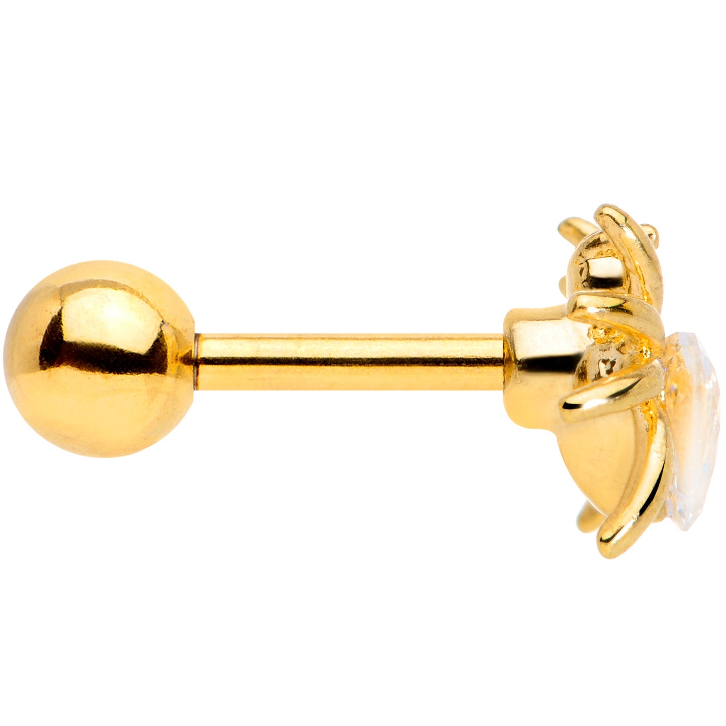 16G 1/4 Clear Gem Gold Tone Heart Spider Cartilage Tragus