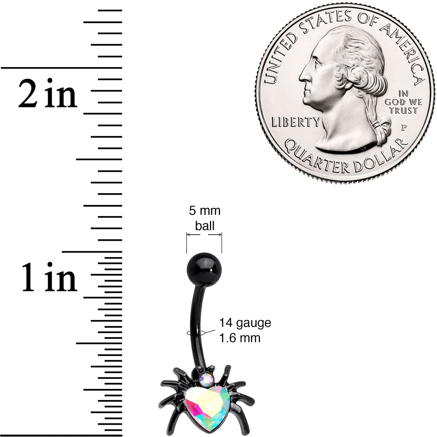 Aurora Gem Black Halloween Heart Spider Belly Ring