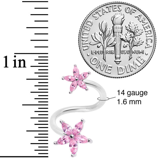 14G 1/2 Pink Gem Star Flower Spiral Twister Belly Ring