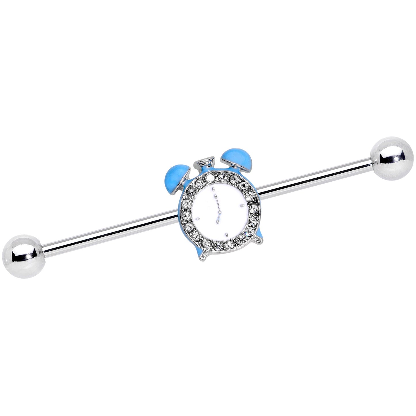 14G Clear Gem Light Blue Alarm Clock Industrial Barbell 38mm