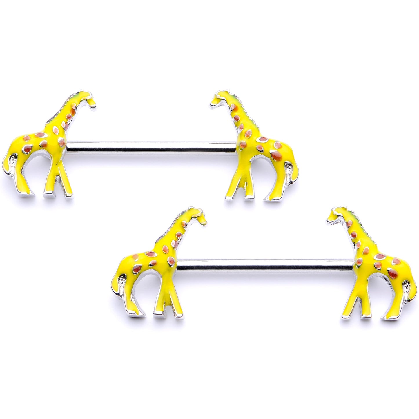 14G 9/16 Brown Yellow Giraffe Barbell Nipple Ring Set