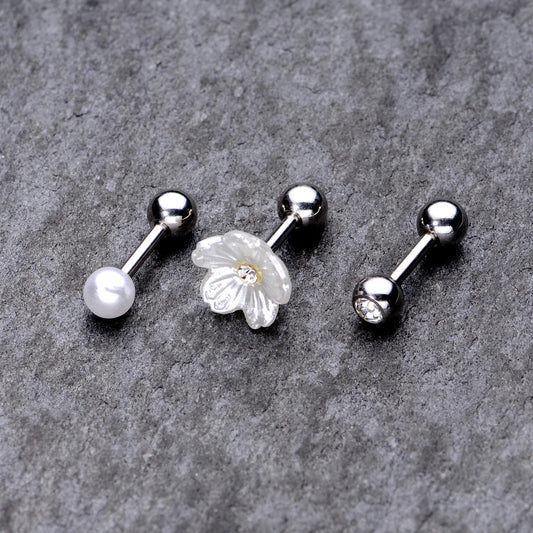 16G 1/4 Clear Gem Flower Cartilage Tragus Set of 3
