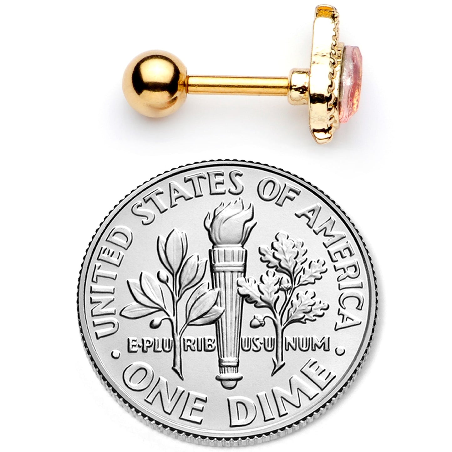 16G 1/4 Pink Gem Gold Tone Tulip Flower Cartilage Tragus Earring