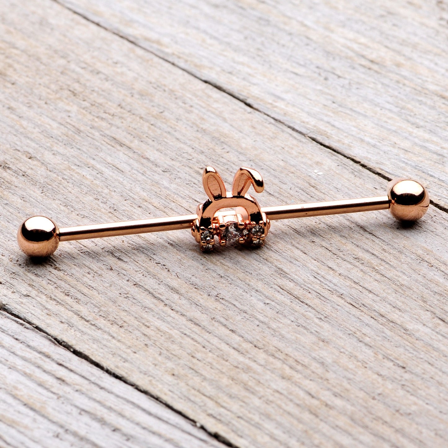 14G Rose Gold Tone Bunny Ear Headphone Industrial Barbell