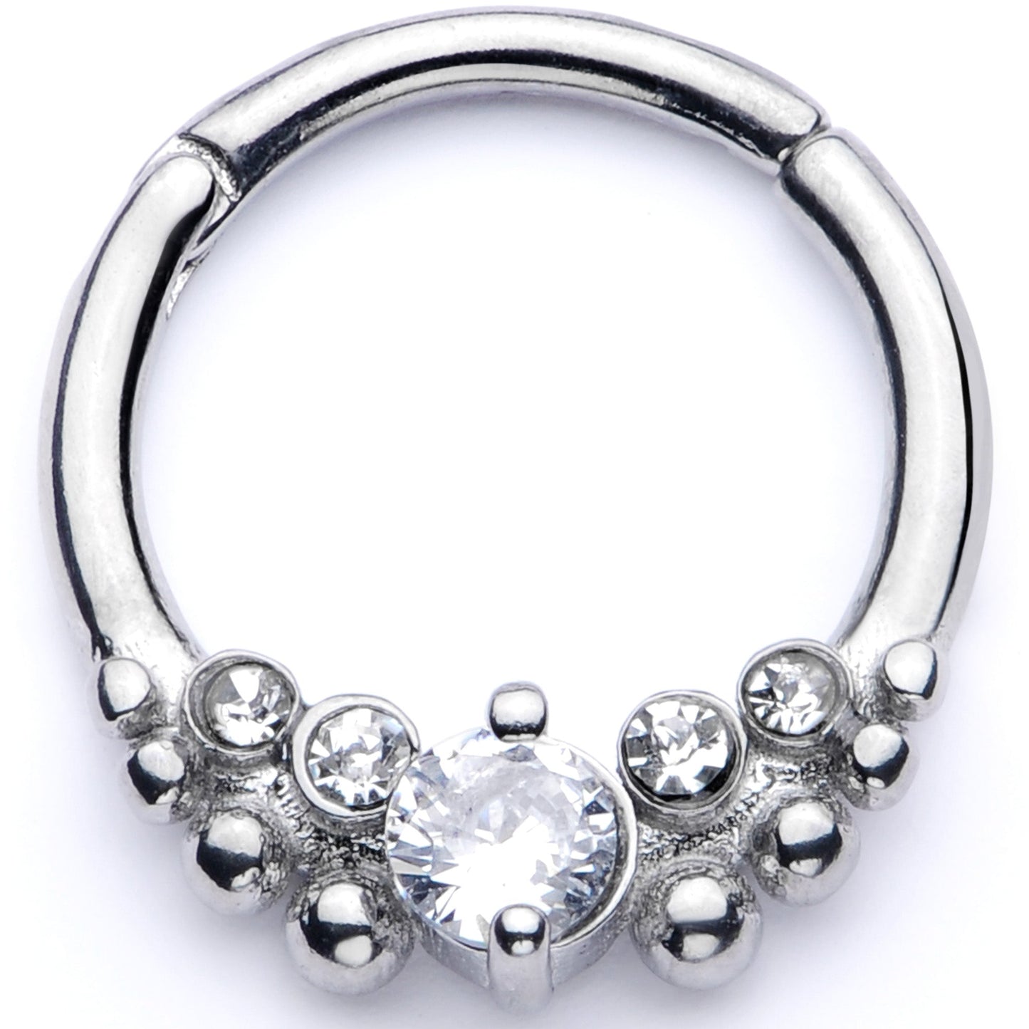 16G 3/8 Clear CZ Gem Classy Circles Hinged Segment Ring