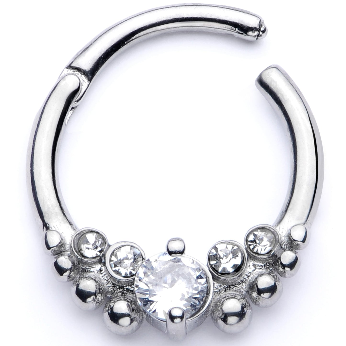 16G 3/8 Clear CZ Gem Classy Circles Hinged Segment Ring