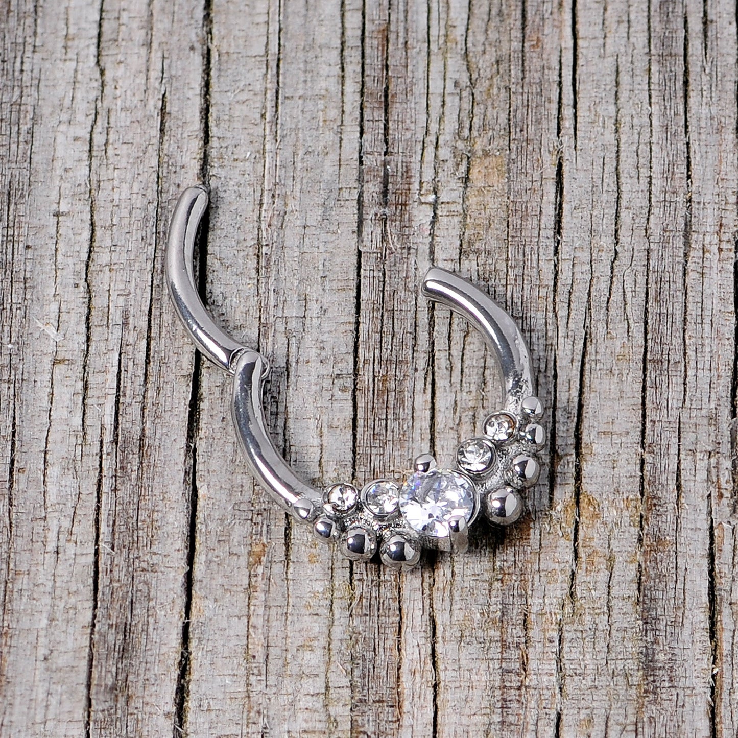 16G 3/8 Clear CZ Gem Classy Circles Hinged Segment Ring