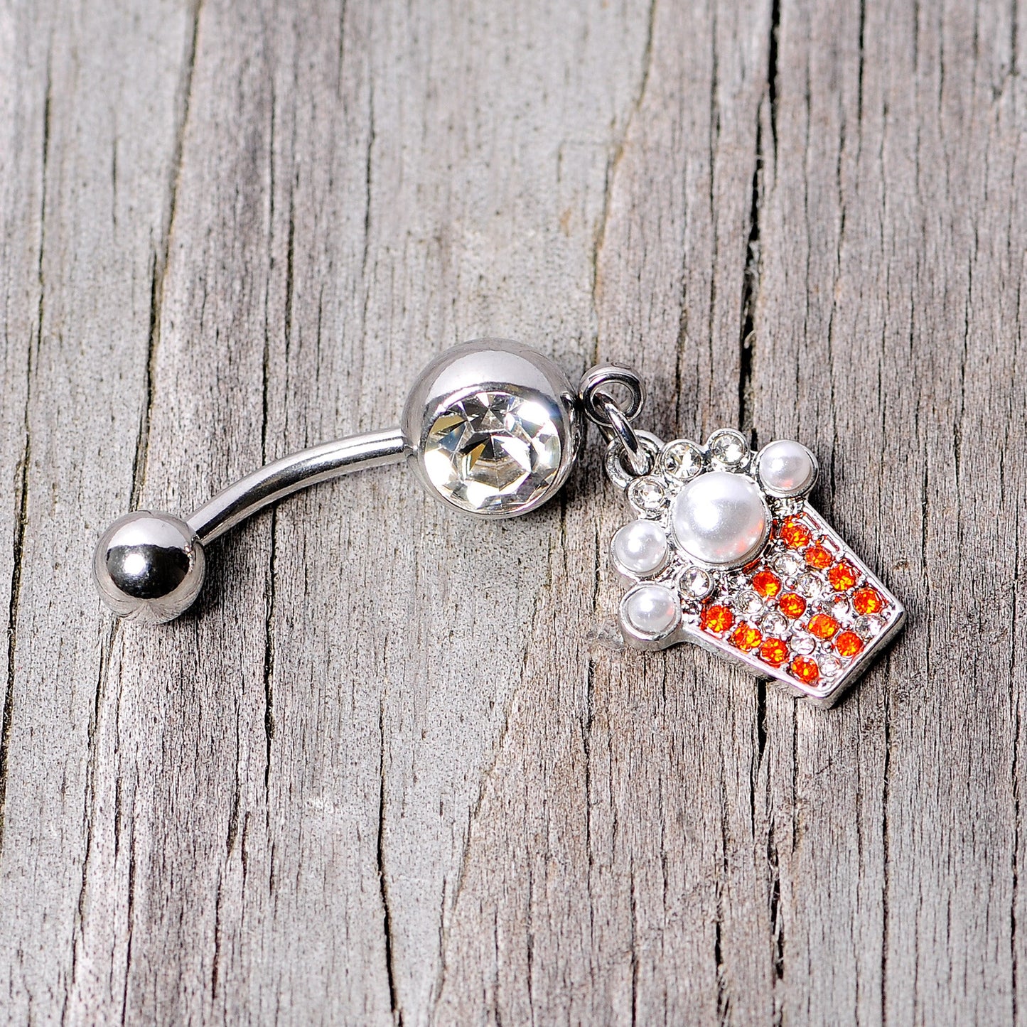 Clear Red Gem White Orb Movie Night Popcorn Dangle Belly Ring