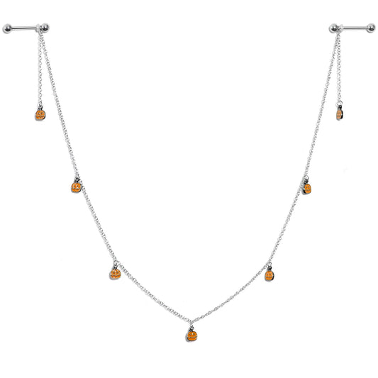 14G 5/8 Orange Pumpkin Patch Halloween Dangle Nipple Chain