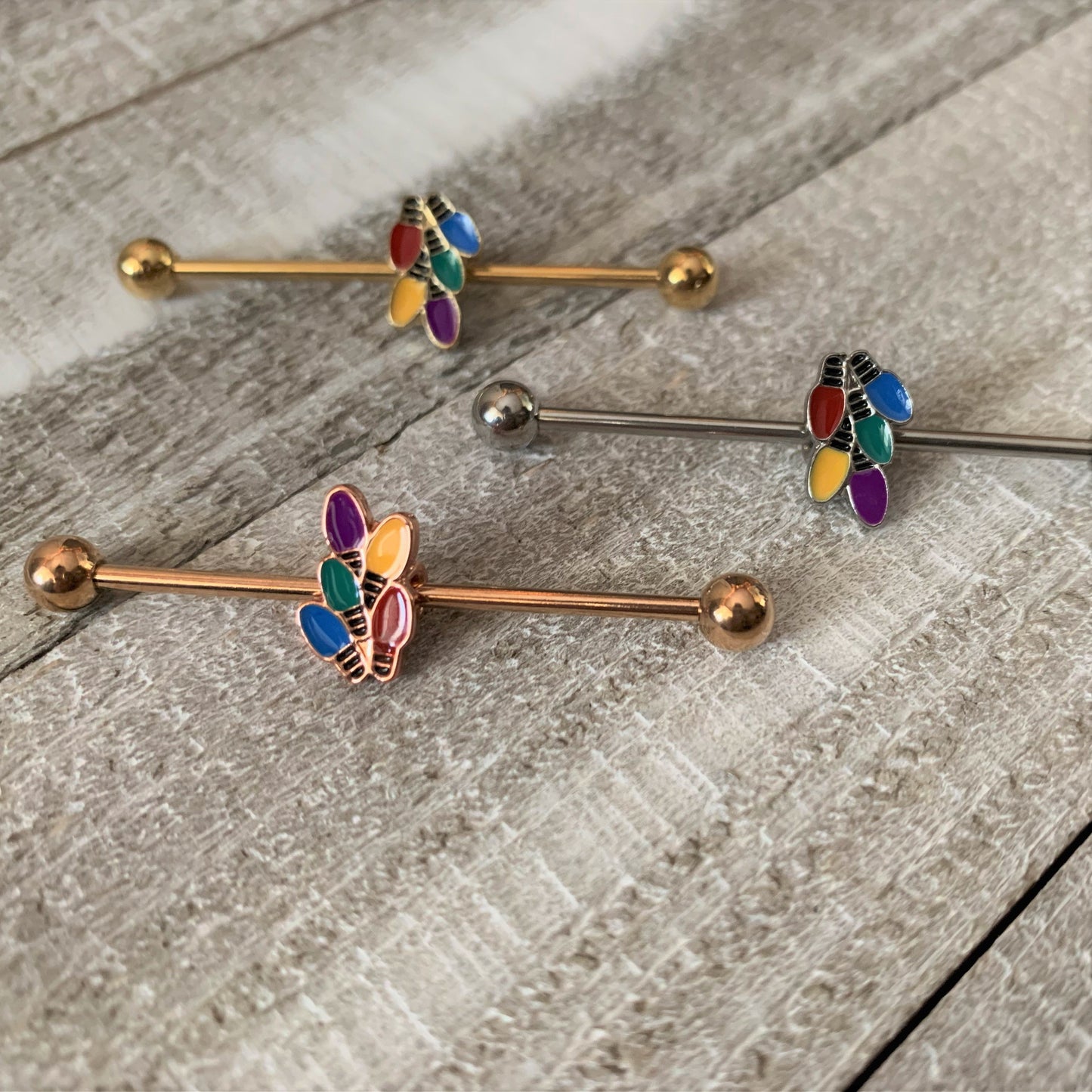 14G Christmas Lights Industrial Barbell 38mm