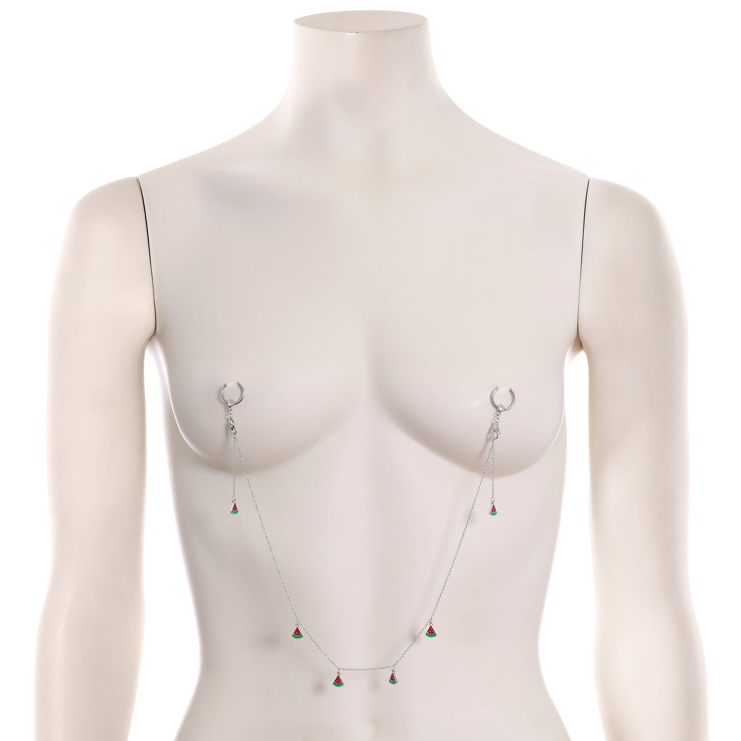 14G 9/16 Clear Gem Watermelon Captive Ring Dangle Nipple Chain