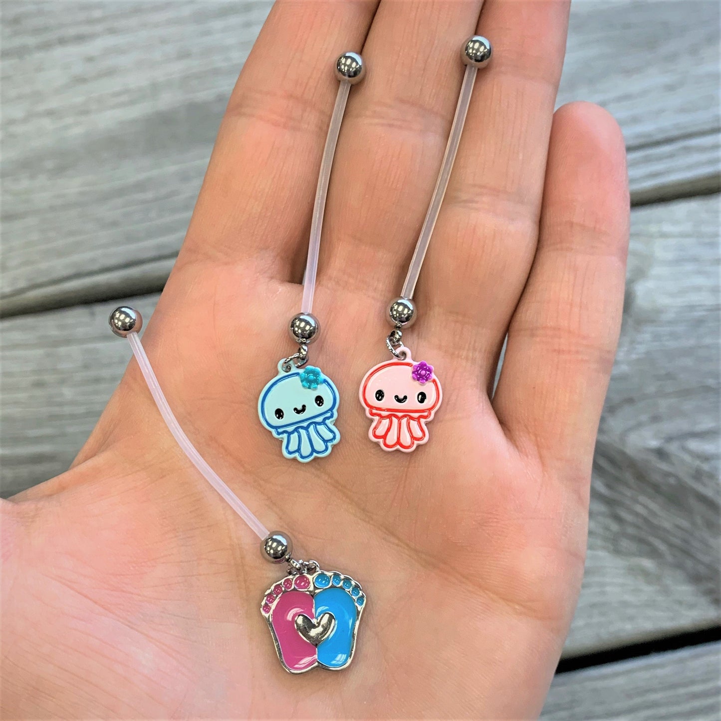 Bundle of Joy Baby Pink Squid Jellyfish Nautical Dangle Pregnancy Belly Ring