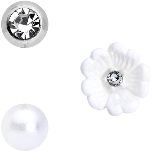 16G 5/16 Clear Gem Flower Labret Tragus Set of 3