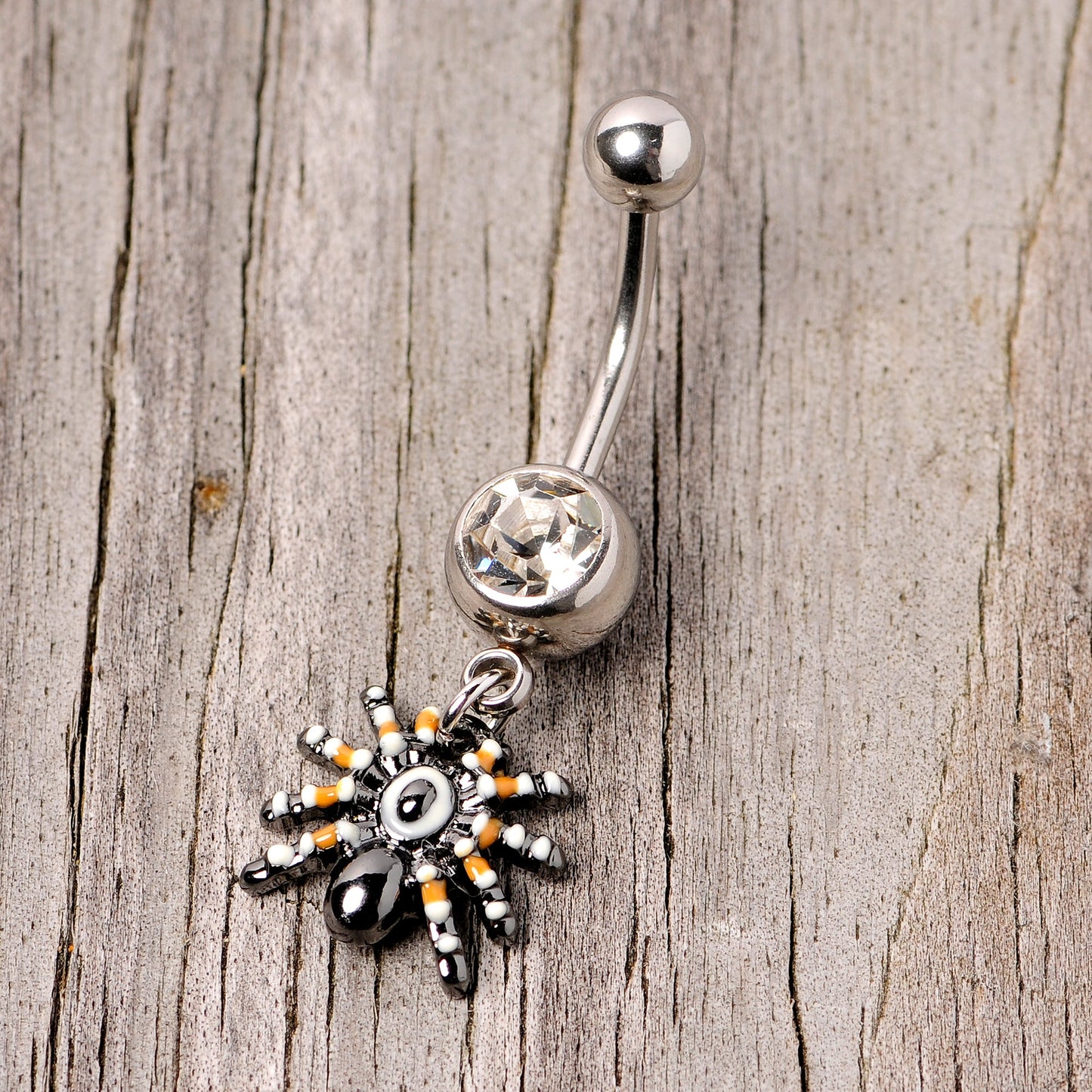 Clear Gem Tarantula Spider Halloween Dangle Belly Ring