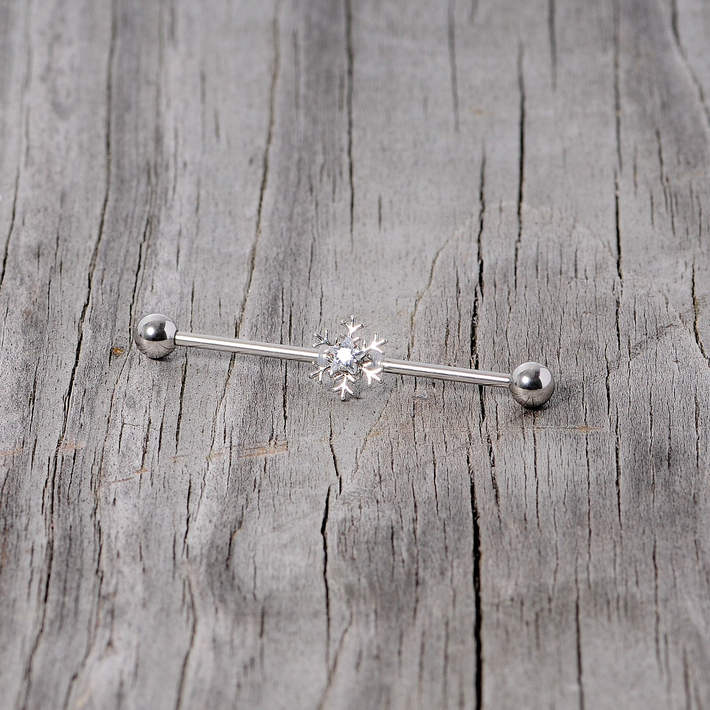 14G Clear Gem Snowflake Industrial Barbell 38mm