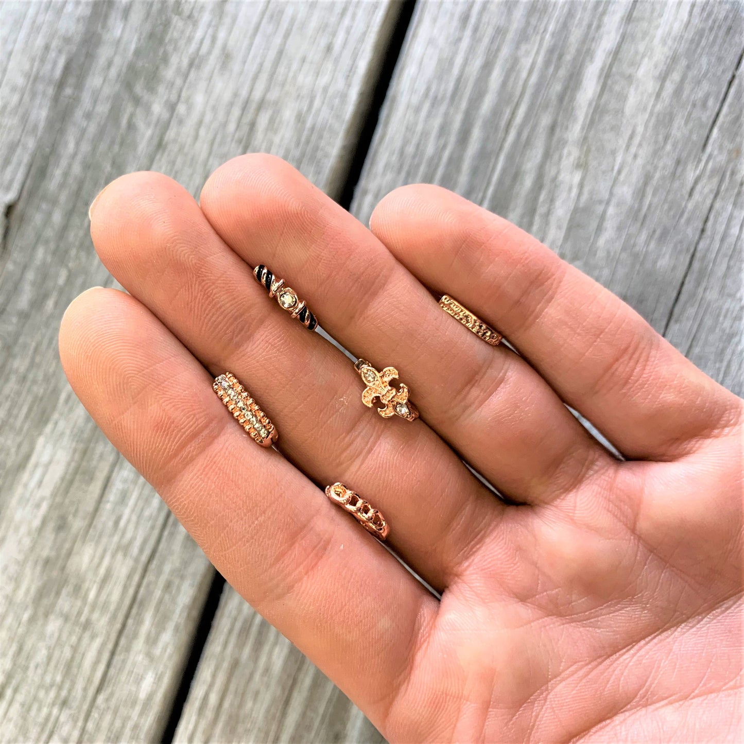 20G 3/8 Clear Gem Rose Gold Tone Fleur De Lis Faux Hoop Nose Bone